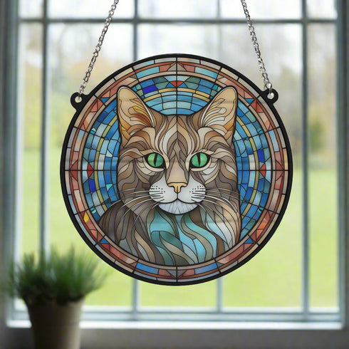 Cat Tabby Stained Glass Effect Suncatcher